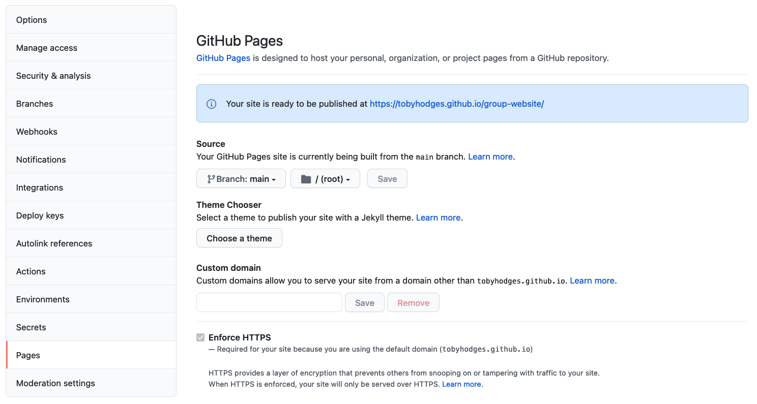 URL where the project website will be published by GitHub Pages