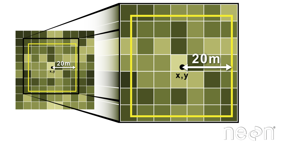 Extract raster information using a polygon boundary. From https://www.neonscience.org/sites/default/files/images/spatialData/BufferSquare.png