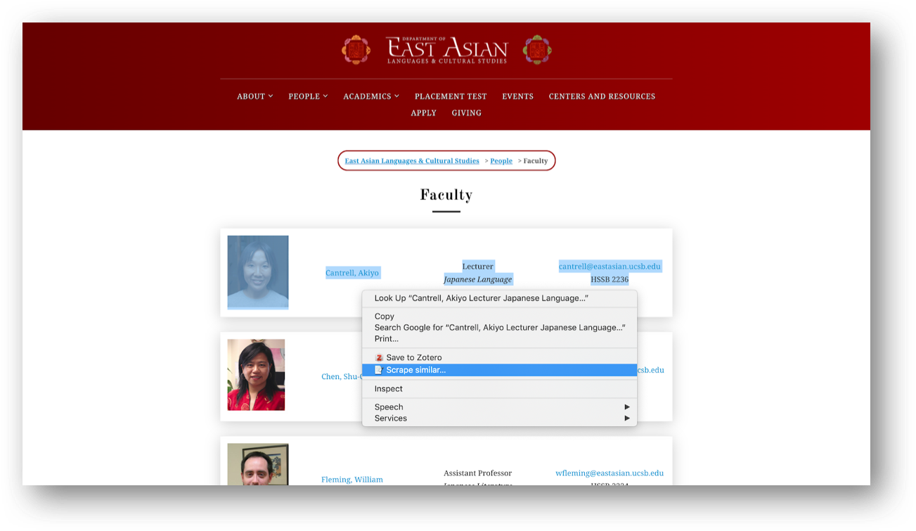 East Asian Studies website/scrape