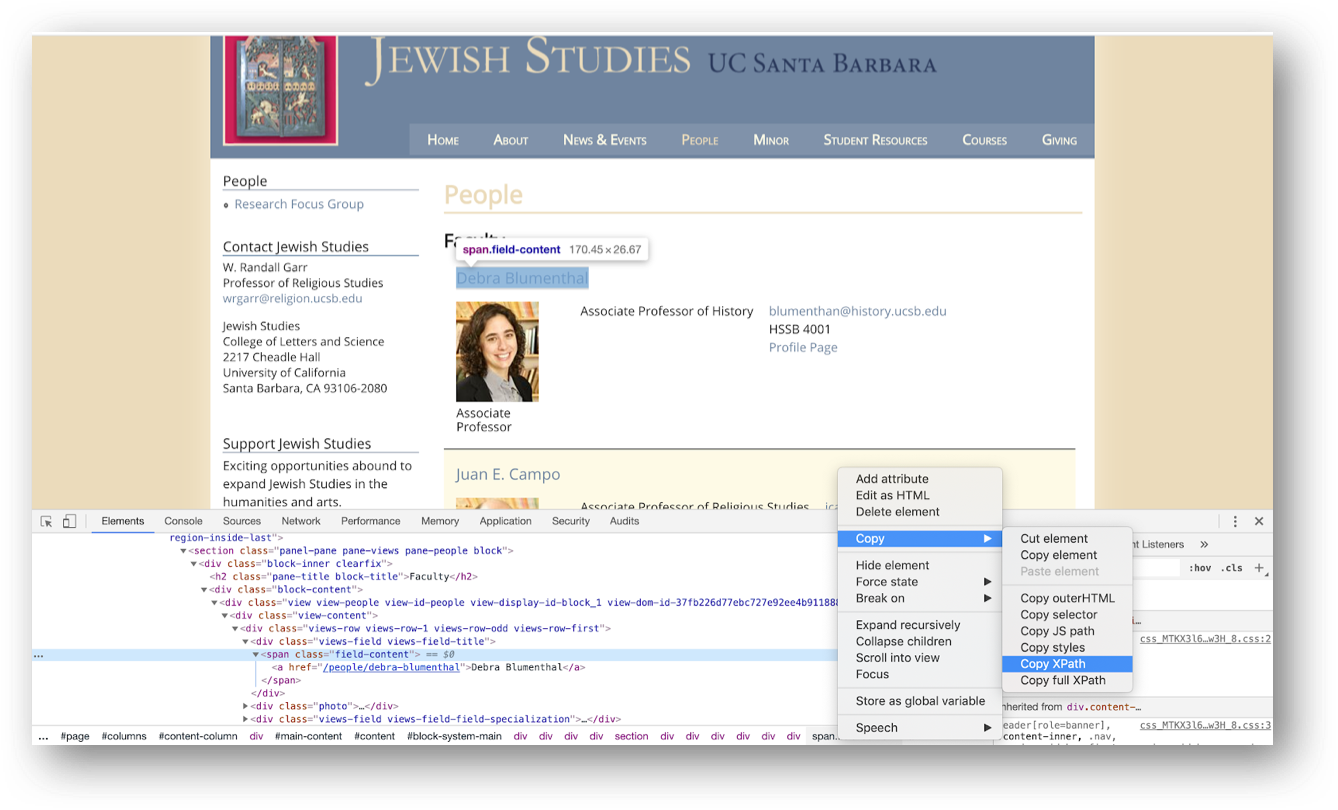 Jewish Studies with developer window