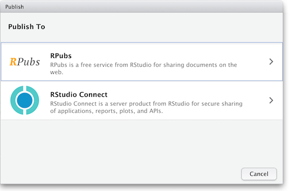 Publish to RPubs or RStudio Connect